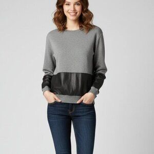 Aritzia Wilfred Free Sweater Faux Leather Panel Pullover Gray Black Size XS